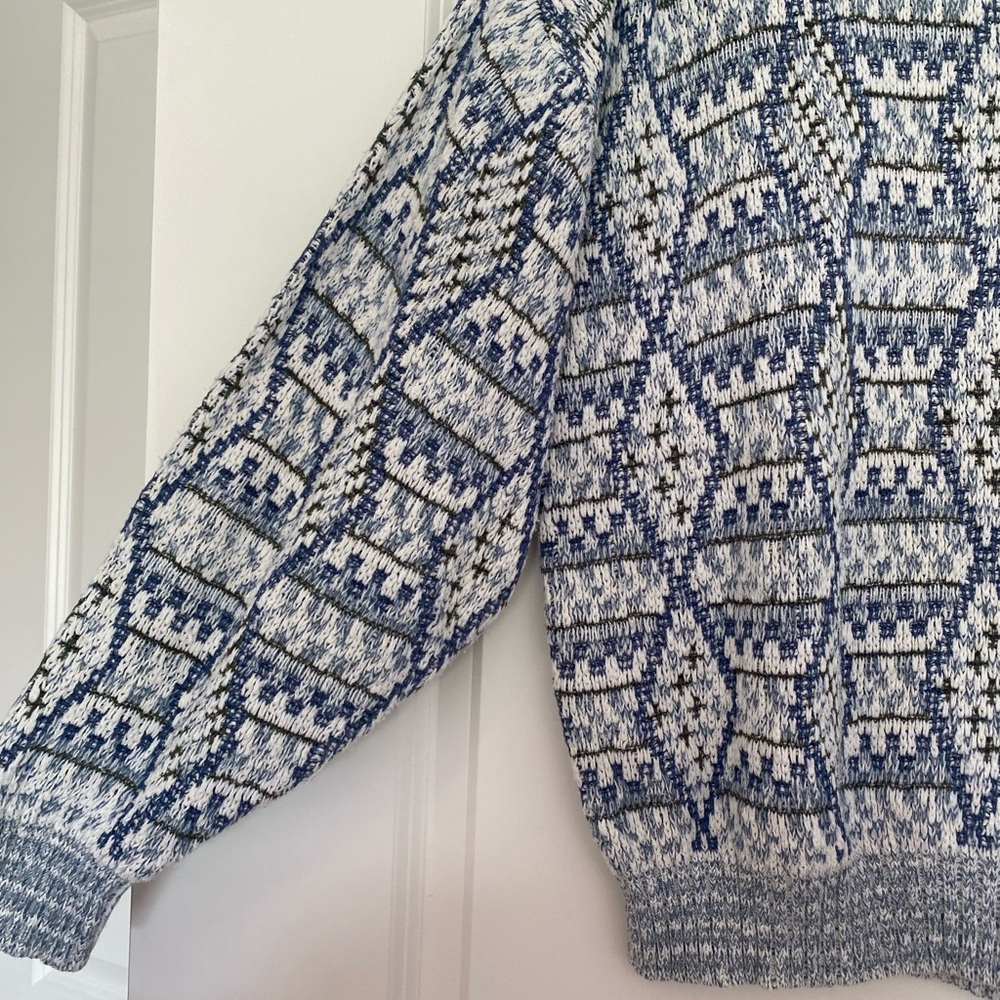 Vintage Blue, Green and White Patterned Sweater